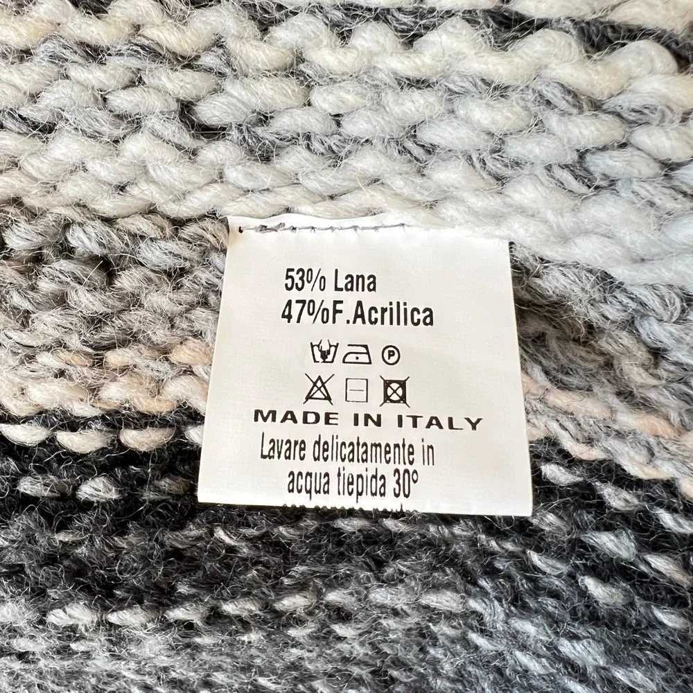 E.D. Italia Wool Blend Fringe Knit Poncho Wrap Gray Striped Made in Italy OS